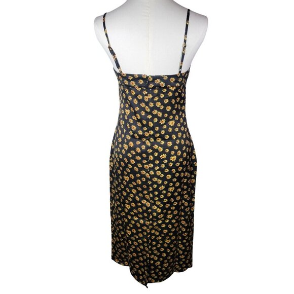 WeWoreWhat Black & Yellow Daisy Print Spaghetti Straps Midi Slip Dress Size 0 - Picture 10 of 10